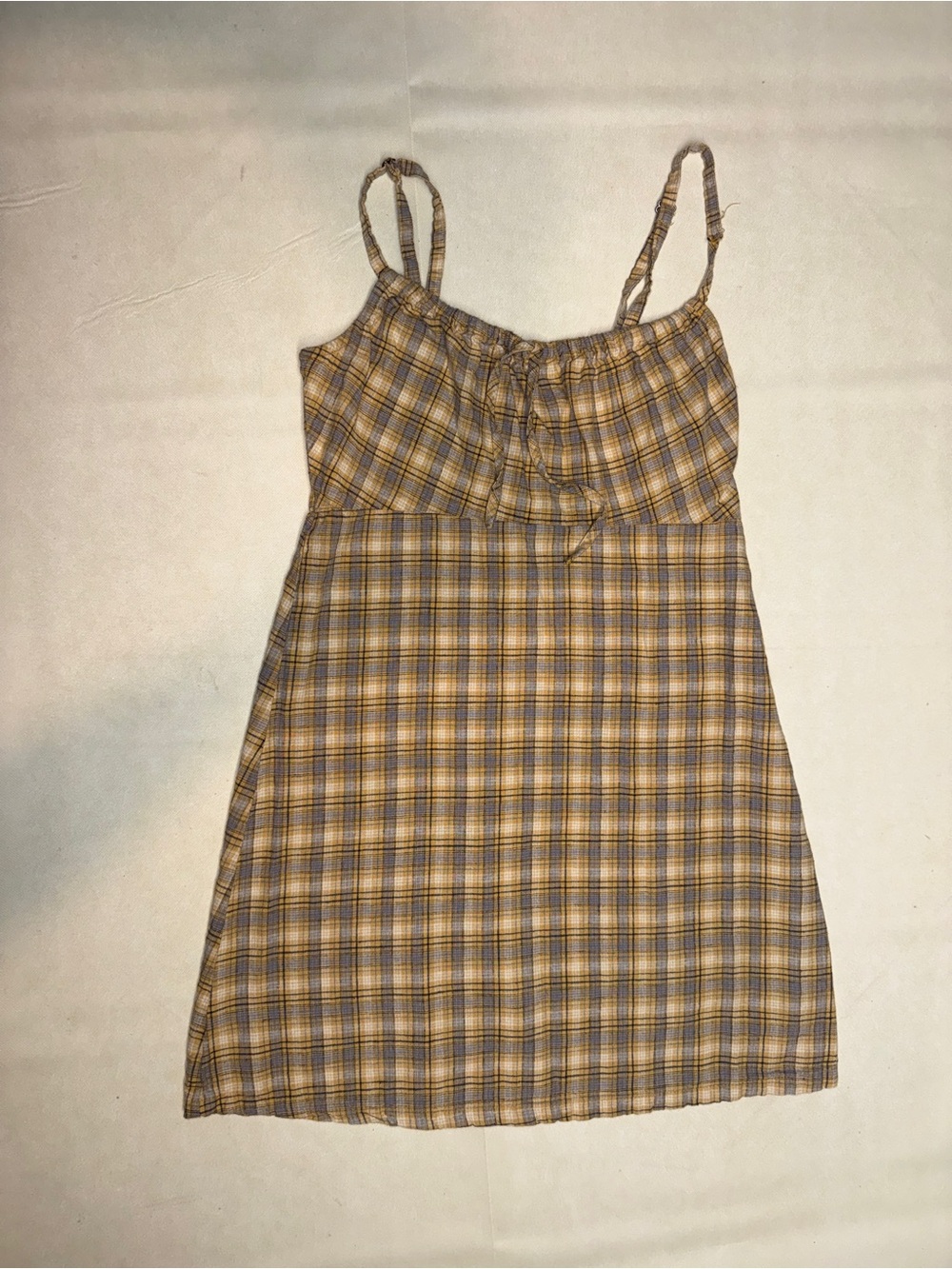 Urban Outfitters Yellow Plaid Spaghetti Strap Mini Dress